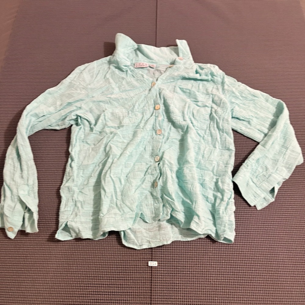 Joan Rivers Women Aqua Blue Crinkle Textured Button Down Shirt Size L